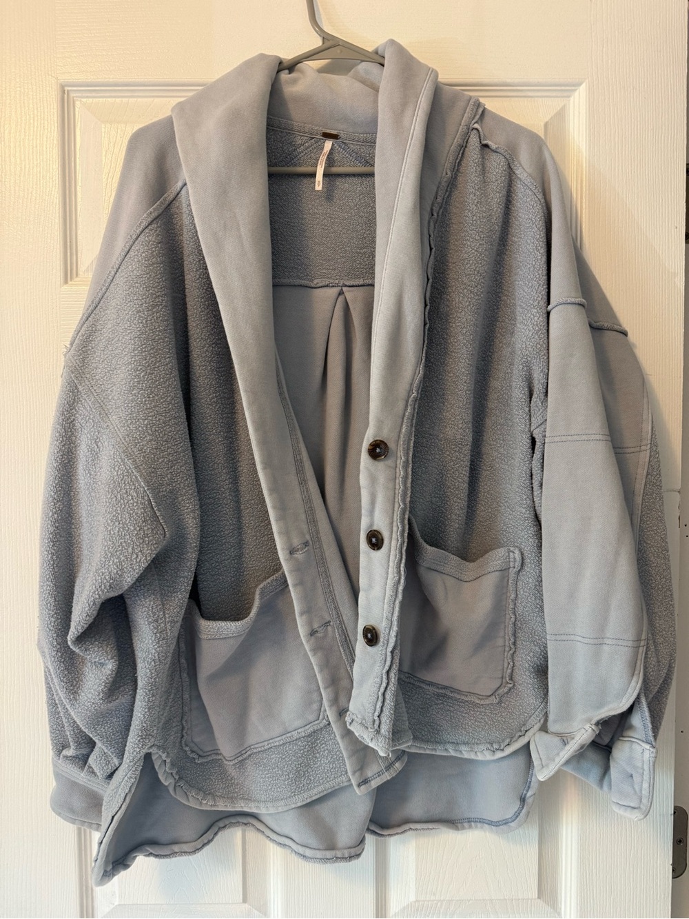 Free People Light Gray Teddy Shawl Collar Jacket